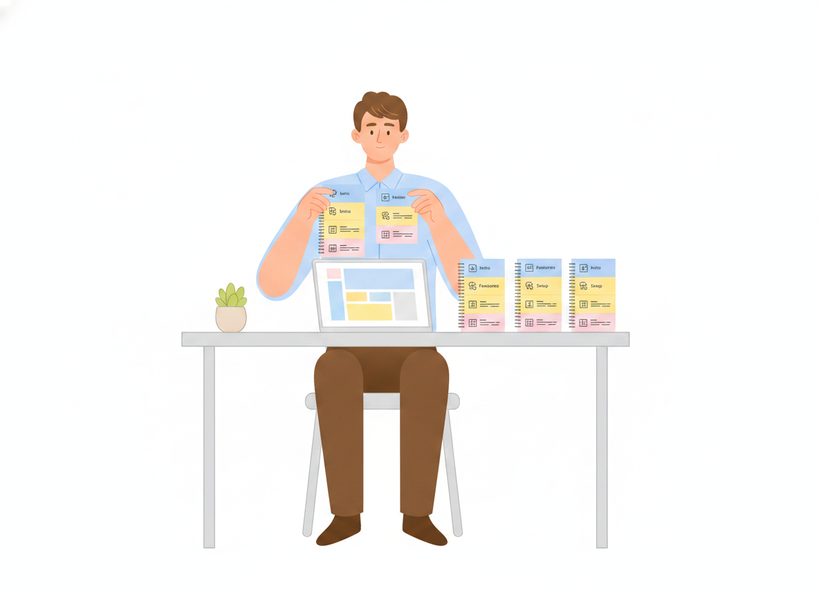 Illustration of reusable content blocks being assembled into several different documents like building blocks